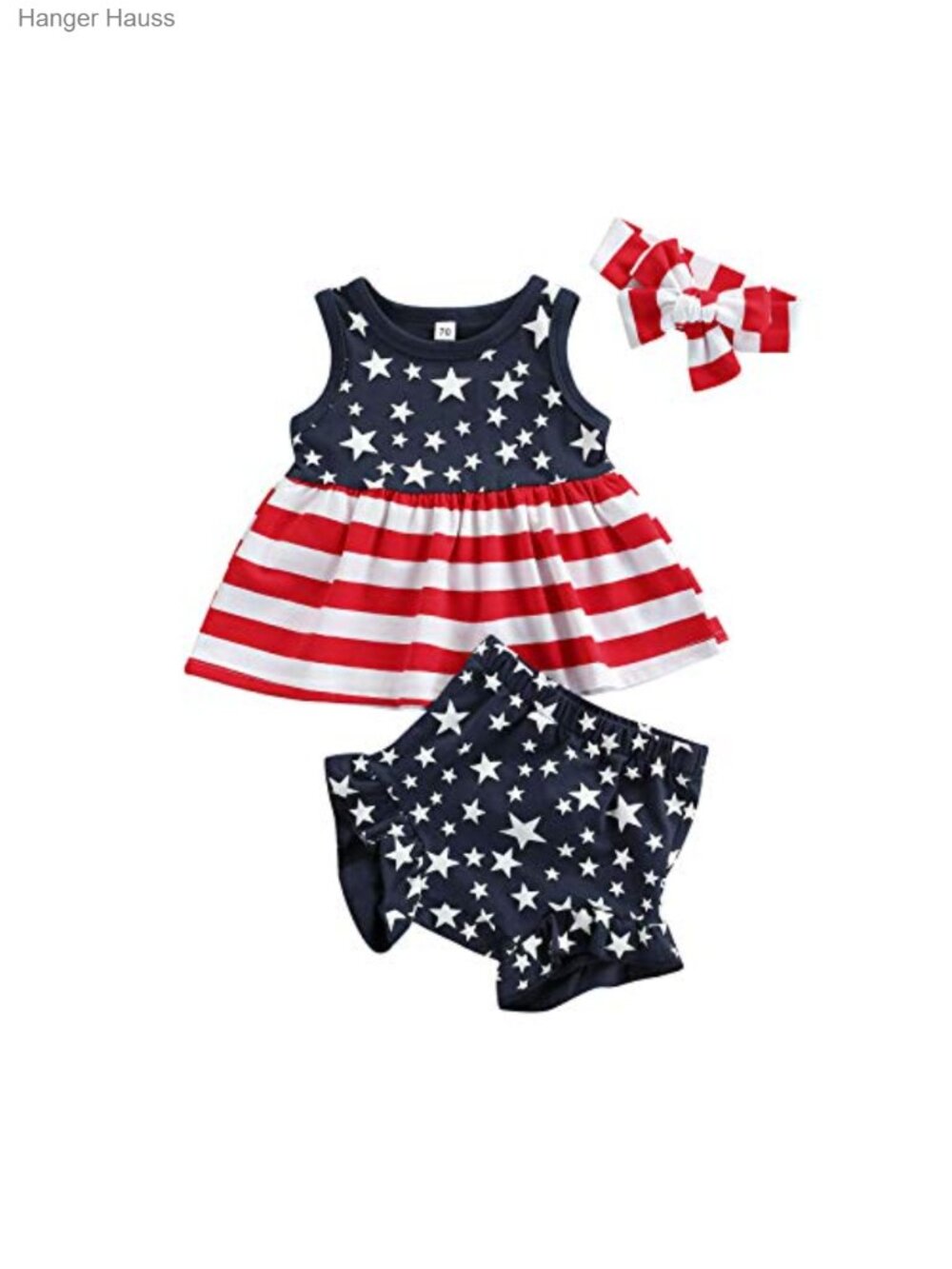 Newborn Baby Girl 4th of July Outfit Cotton Sleeveless Tank Top Shorts Headband
